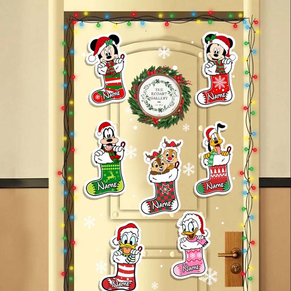 Personalized Mickey & friends Disney Christmas Magnet, Christmas sock stocking magnets, Very Merrytime Cruises magnets, Family crusie magnet