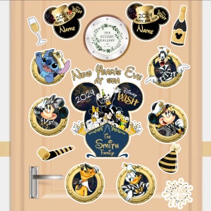 Personalized Mickey and Friends Disney Happy New Year Cruise 2024 Magnet, Disney Family cruise New Year's Eve at sea 2024 magnets