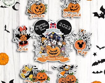 Personalized Mickey and Friends Pumpkin Disney cruise Halloween Magnet, Family Halloween on the High Seas 2023 Magnet For Stateroom Door