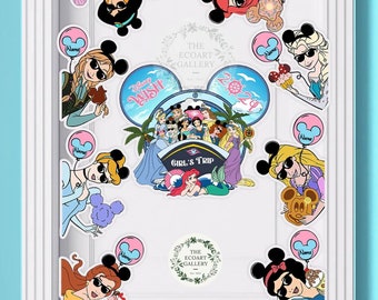 Personalized Disney Princess Girls trip Magnets, Princess Cruise mode Mickey balloon Girls Trip Magnets For Stateroom Doors, Family Cruise