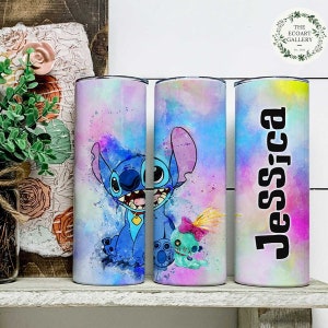 Personalized Watercolor Disney Stitch Tumbler, Floral Lilo and Stich 20oz Skinny Tumbler, Ohana Means Family Water Bottle, Disney Stitch Cup image 9