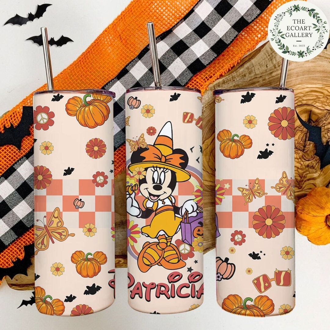 Personalized Floral Disney Halloween Tumbler, Mickey and Friends