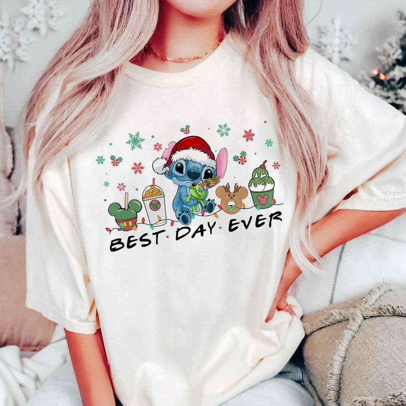 Vintage Stitch Santa Christmas shirt, Mickey's Very Merry Xmas Light Tee, Xmas Disneyland Disneyworld, Disney Stitch Christmas Shirt image 2