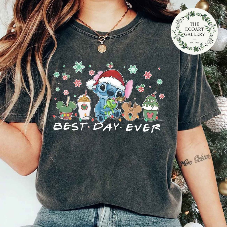 Vintage Stitch Santa Christmas shirt, Mickey's Very Merry Xmas Light Tee, Xmas Disneyland Disneyworld, Disney Stitch Christmas Shirt image 1