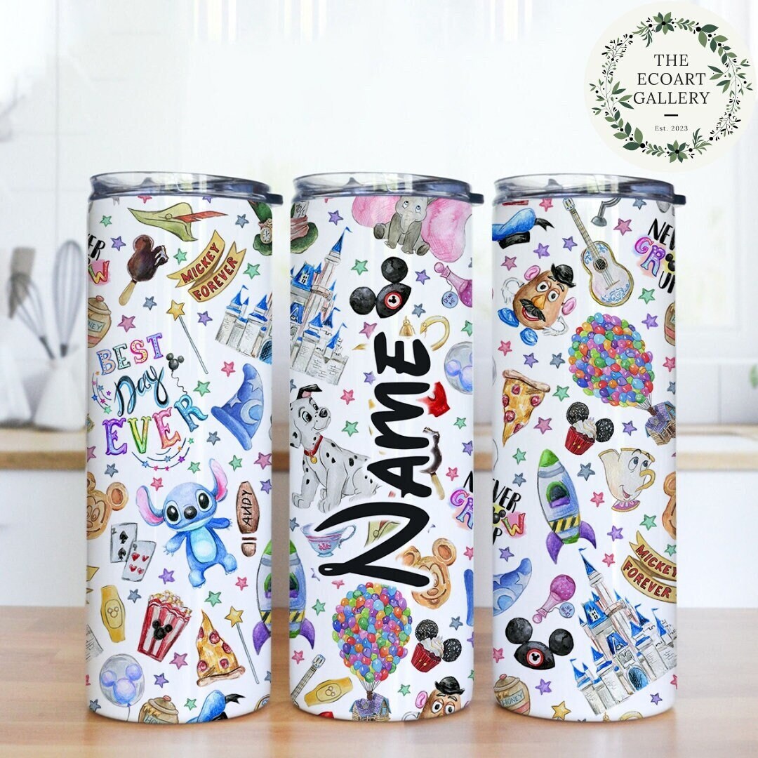 Personalized Watercolor Disney Characters Tumbler, Mickey and Friends