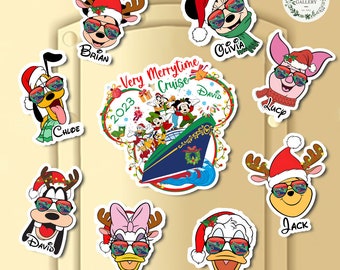 Personalized Multi Characters Mickey and Friends Sunglasses Very Merrytime Cruise Magnet, Disney Christmas Cruise Magnet for Stateroom Door