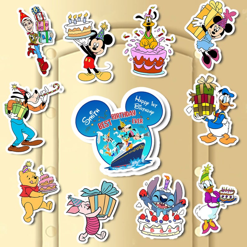 Personalized Disney Birthday Cruise Magnet, Disney Characters Magnet, Disney Inspired Birthday Cruise Door Magnet, Birthday Decor Magnet image 1