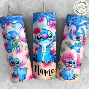 Personalized Watercolor Disney Stitch Tumbler, Floral Lilo and Stich 20oz Skinny Tumbler, Ohana Means Family Water Bottle, Disney Stitch Cup