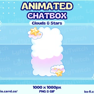 Clouds and stars - Animated chatbox for Twitch, OBS, Youtube - Perfect for streaming, aesthetic pastel pink, clouds and stars, lofi
