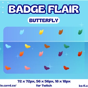 Butterfly badge flairs for Twitch - 8 sub-badge flairs for Twitch streams, streaming, twitch aesthetic, decoration, butterfly pretty drawing