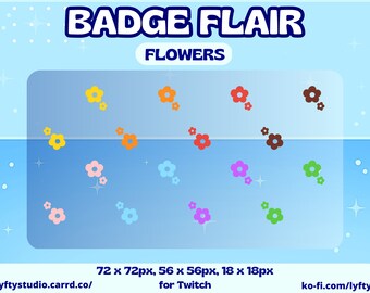 Insignia de estilo floral para Twitch - 8 estilos para insignias de suscripción de twitch, streaming, dibujo de flores, decoración, estética floral, lindo