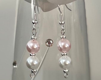 Pendientes colgantes de perla rosa, plata de ley, joyería nupcial