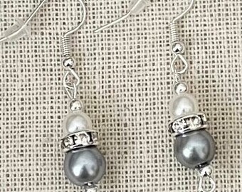 Sterling Silver Grey Pearl Drop Earrings, Bridal Jewelry