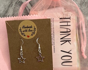 Sterling Silver Star Drop Earrings, Hypoallergenic