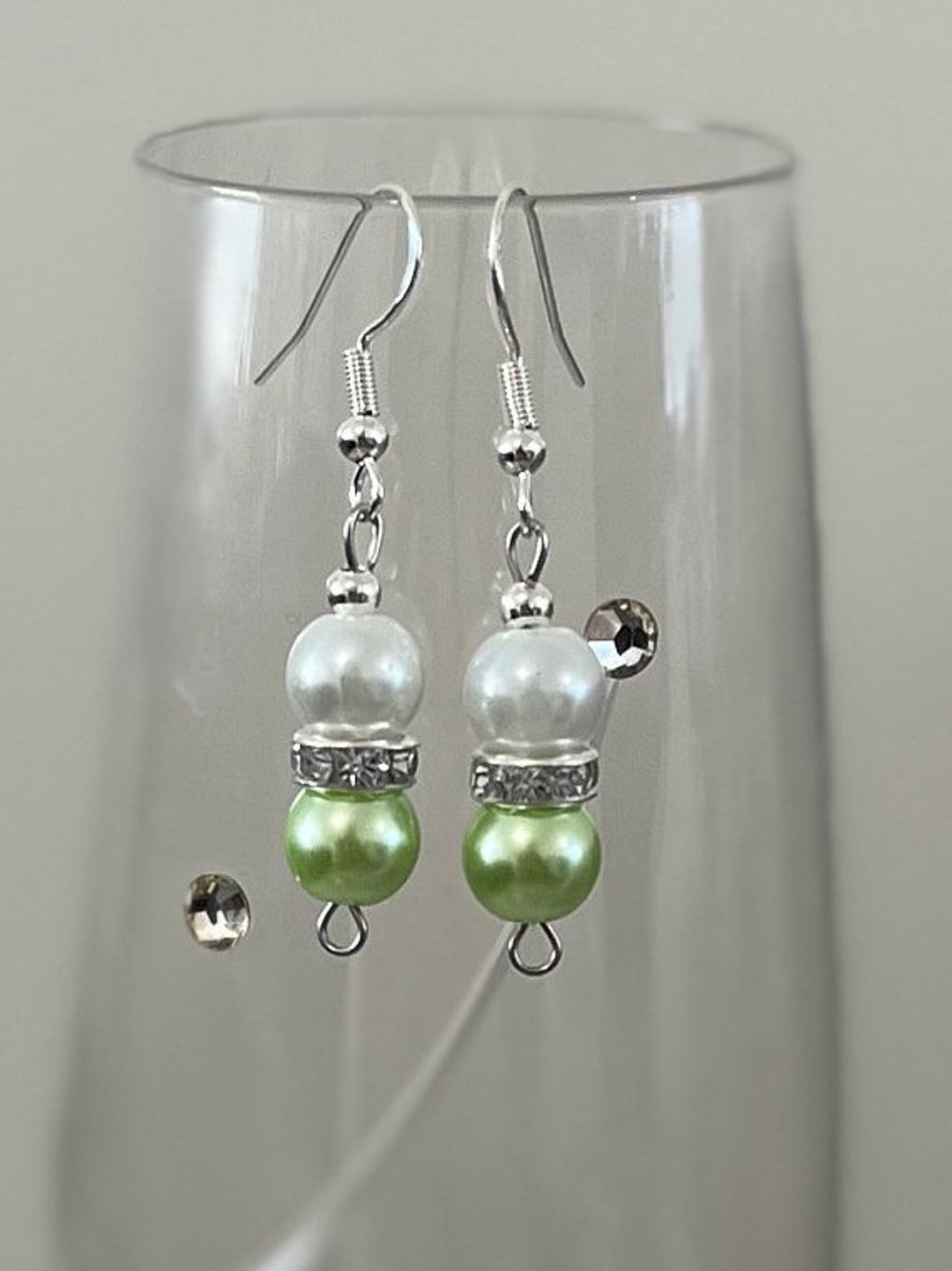 Green Pearl Earrings. Sterling Silver Earhook With a Green and Etsy