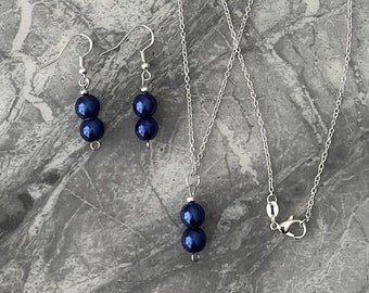 Blue pearl necklace and earrings set Handmade with love for that special day.