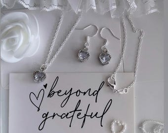 Silver heart necklace set. Cute silver necklace  and matching earrings set. Bridesmaids sets or gifts.