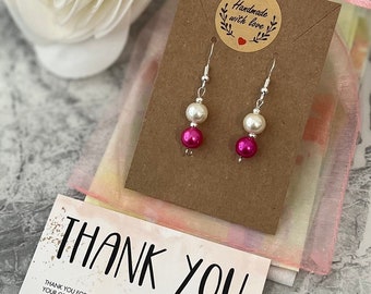 Hot Pink Pearl Drop Earrings, Sterling Silver Hooks