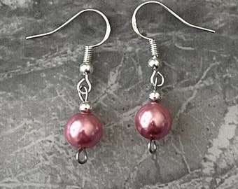Blush Pink Pearl Drop Earrings, Sterling Silver Hook