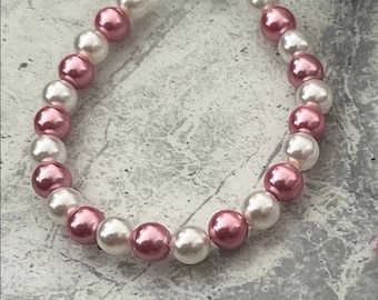 Pearl pink bracelet. Bridal, Bridesmaid. Handmade.