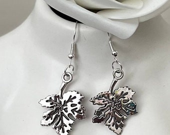 Sterling Silver Leaf Dangle Earrings, Handmade Charm Earrings