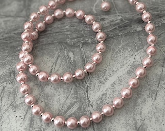 Pink pearl necklace. Bridesmaid gifts, bride, Weddings, birthdays, gifts for her.