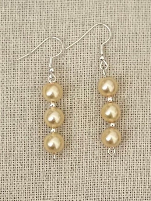 thumbnail image 2 of Handmade Coral Orange Pearl & Silver Drop Dangle Earrings – Wedding Bridesmaid Gift 2 of 4