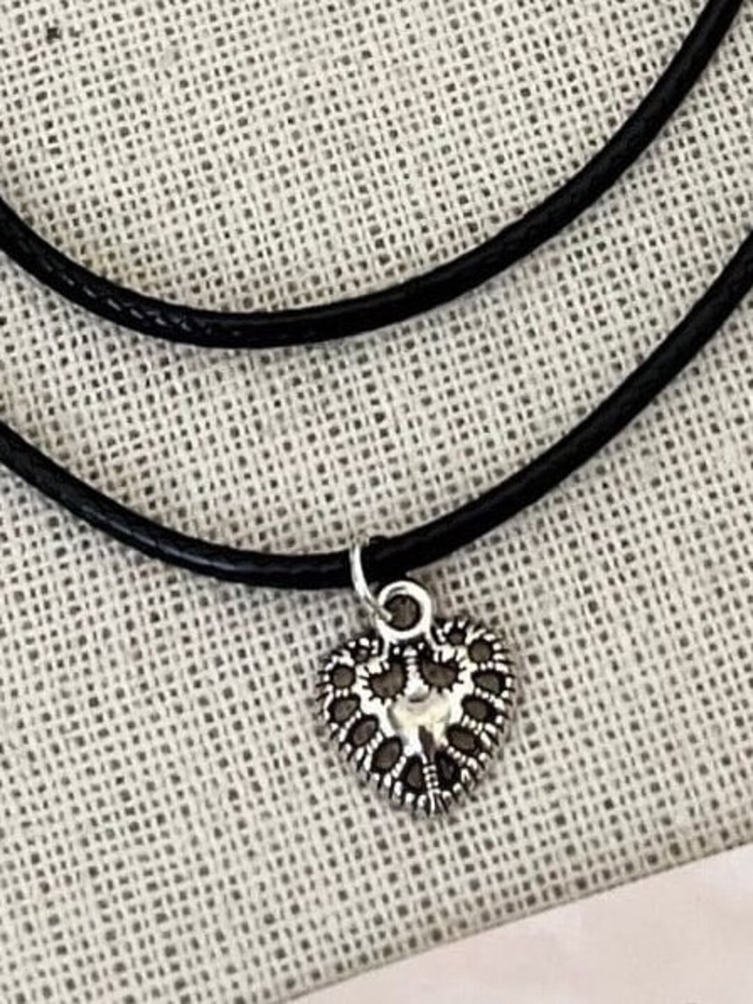 Silver Heart Pendant Necklace, Black Cord Choker (20 Inch) - Etsy