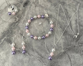 Pink Pearl Jewelry Set, Sterling Silver Earrings, Bridal, Bridesmaids