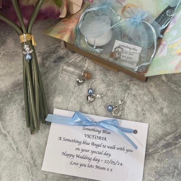 Something blue angel bouquet charm. Perfect dainty and classy gift for a brides bouquet or to attach where she pleases.