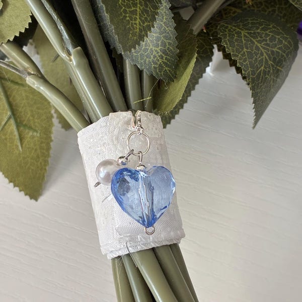 Something Blue Heart Wedding Bouquet Charm, Bridal Gift