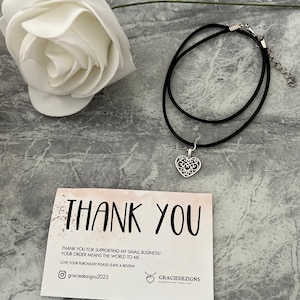 Black rope heart necklace. Choker necklace. Cord necklace.
