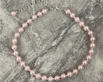 Pink pearl choker necklace. Bridesmaid gifts, bride, Weddings, birthdays, gifts for her.