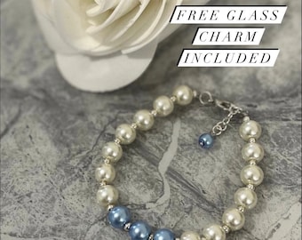 Braccialetto di perle Something Blue, regalo fatto a mano per la sposa