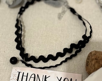 Black choker rope necklace. Velvet necklace.