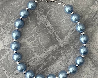 Pearl blue bracelet. Bridal, Bridesmaid. Handmade.