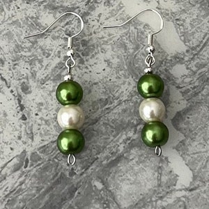 Green pearl earrings. Sterling silver ear hook.