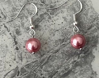 Blush Pink Pearl Drop Earrings, Sterling Silver Hook