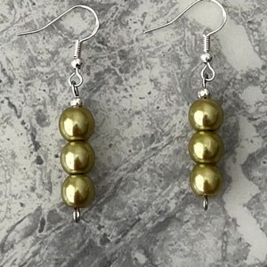 Green pearl dangle drop sterling silver ear hook earrings.
