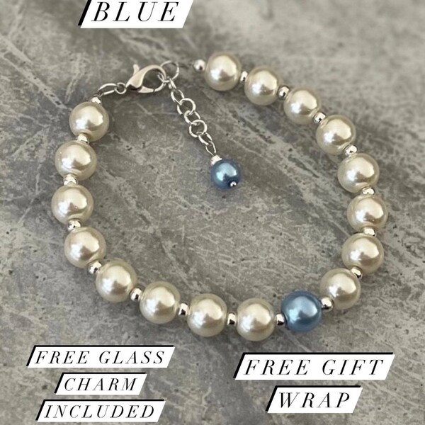 Something blue bracelet gift. Handmade bride bracelet. Free gift wrap and champagne and bouquet charm included.