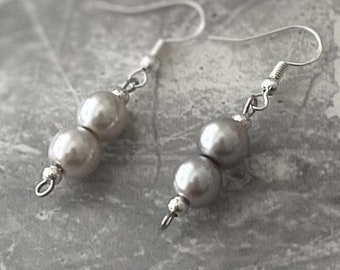 Pendientes colgantes de perla gris en plata de ley, joyería para dama de honor