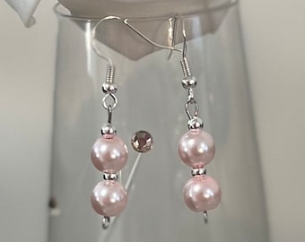 Blush Pink Pearl Drop Earrings, Sterling Silver Hooks