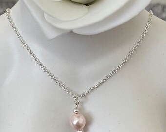 Pearl pink necklace. Bridesmaid gifts, bride, Weddings, birthdays, gifts for her.