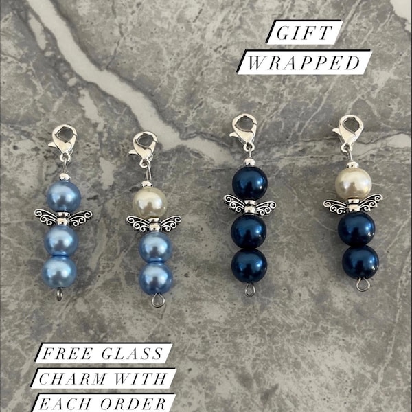 Something blue bride charms. Perfect charm gifts for a brides bouquet or to attach where she pleases. Guardian angel.