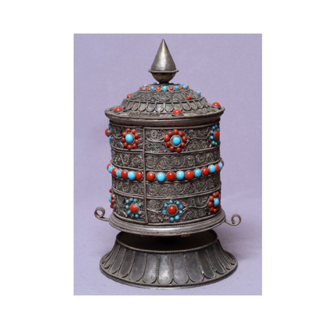 9 Extra Fine Siku Table Prayer Wheel With Stone Work Handmade Prayer ...