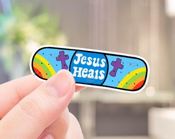 Jesus Heals Bandaid Sticker - Christianity Journal, Bible Stickers - Religious Gift