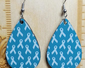 Teal Ribbon Cancer Awareness Earrings - Cervical Cancer, Ovarian Cancer, PCOS