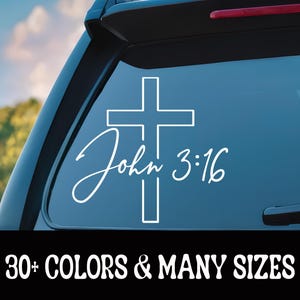 Cross John 3 16 Vinyl Car Decal - Jesus Loves You - Christian Stickers - Gift for Her
