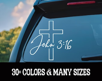 Cross John 3 16 Vinyl Car Decal - Jesus Loves You - Christian Stickers - Gift for Her