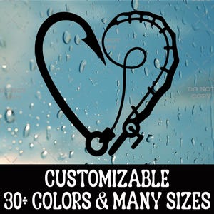 Fish Hook Heart Fishing Car Decal - Bumper Sticker - Fishing Gifts - Water Bottle, Laptop, Window Decal